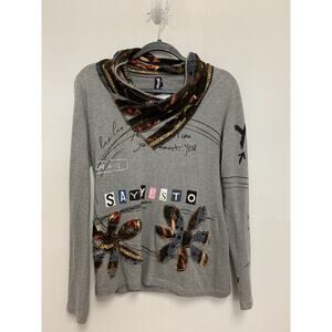 Desigual Gray Long Sleeve Blouse with Multicolor Accents